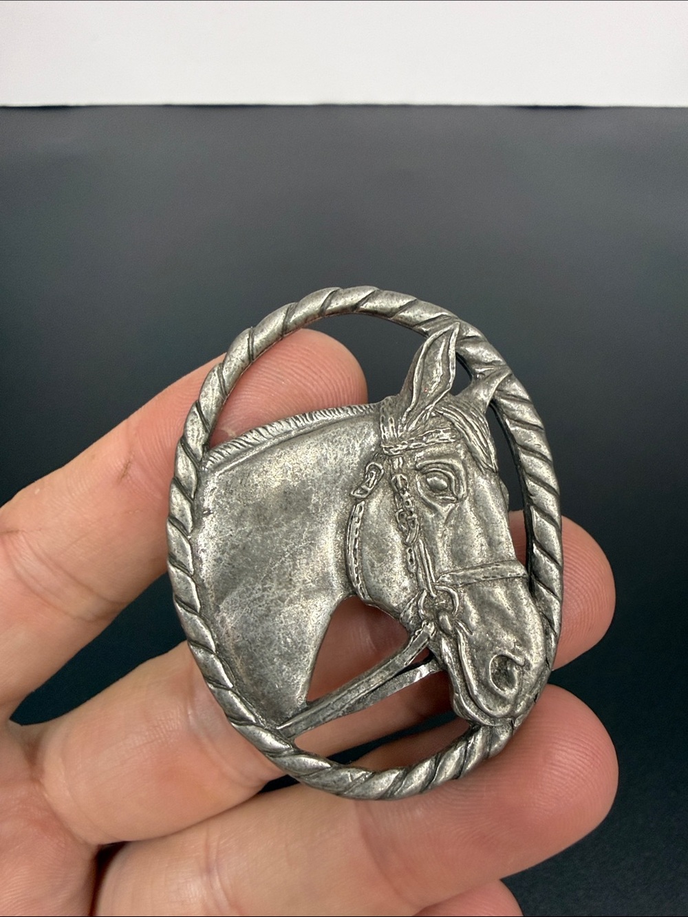 Vintage 1987 Seagull Canada Pewter Oval Horse Equestrian Brooch/Pin